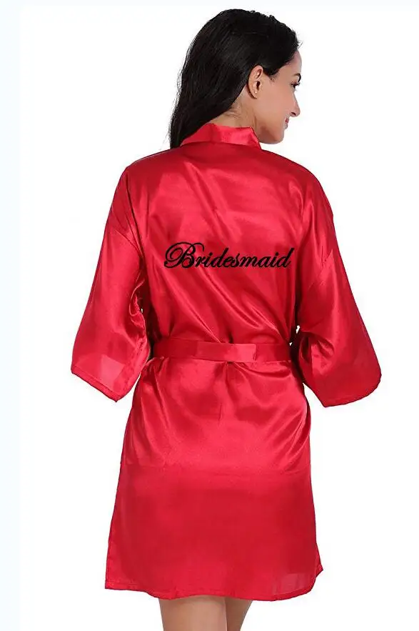 new bride bridesmaid robe with white black letters mother sister of the bride wedding gift bathrobe kimono satin robe