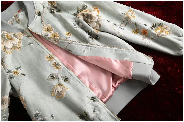 MoaaYina/Высококачественная модная дизайнерская куртка, осенняя Женская Повседневная Элегантная короткая куртка с цветочными бусинами и стразами