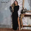 Nadafair Backless Sexy Party Dress Vestidos Long Sleeve High Side Split Bodycon Maxi Dress Women White Black Elegant Long Dress ► Photo 2/6