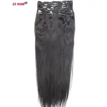 ZZHAIR 140 г-280 г 1"-24" волосы remy, сделанные в машине, 10 шт. в наборе, человеческие волосы для наращивания на заколках, набор на всю голову, Натуральные Прямые Волосы