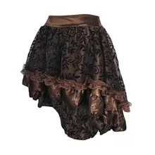 Черная коричневая Женская винтажная юбка в стиле стимпанк в готическом стиле с цветочным принтом, высокая низкая юбка, Сексуальная кружевная юбка для свадебной вечеринки на молнии