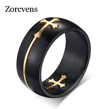 

ZORCVENS Separable Cross Ring for Men Woman Black Color Stainless Steel Cool Male Design Jewelry