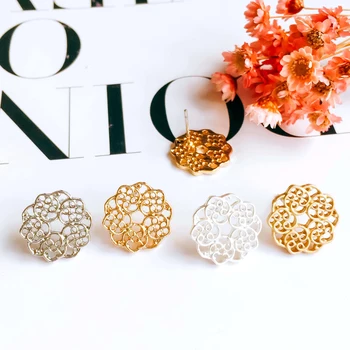 

Gold Silver Color Plated Flower Stud Earring Finding Diy Material Pendant Necklace Eardrop Charms Jewelry Component 15mm 8pcs
