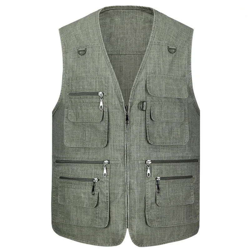 

2019 New Men's Multi-Pocket Vest Spring and Summer Loose Outdoor Fishing Reporter Thin Section Casual Vest More size L-4XL 5XL