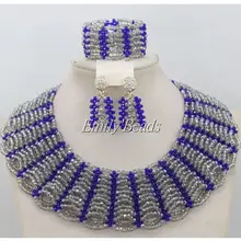 Высококачественные Африканские свадебные бусы комплект ювелирных изделий прозрачный серый/синий кристалл бусы ожерелье женский модный комплект AIJ226