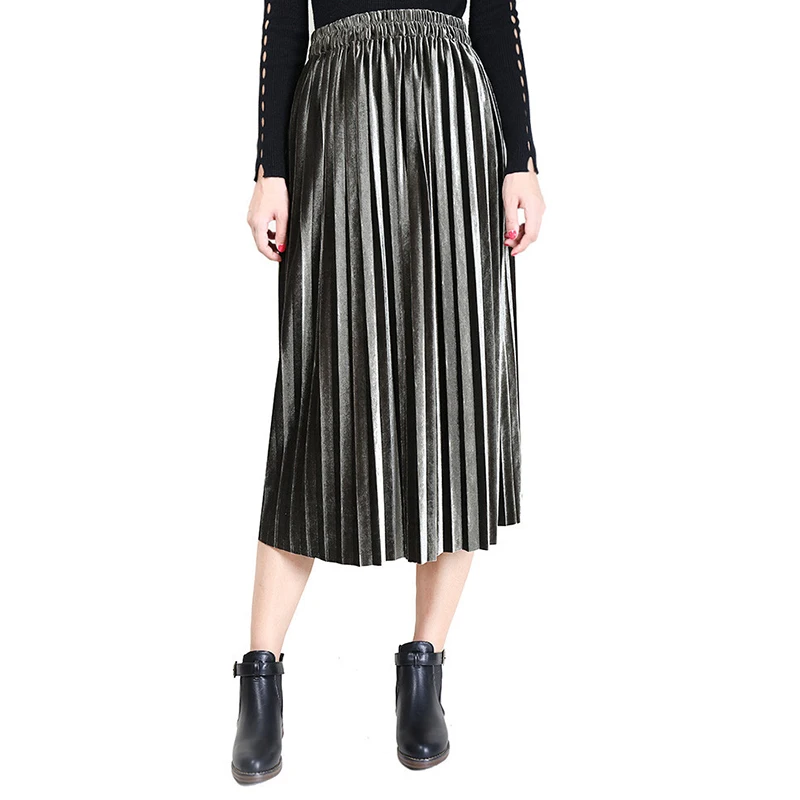 Новинка года; сезон осень-зима; облегающая женская бархатная юбка с высокой талией; плиссированные юбки