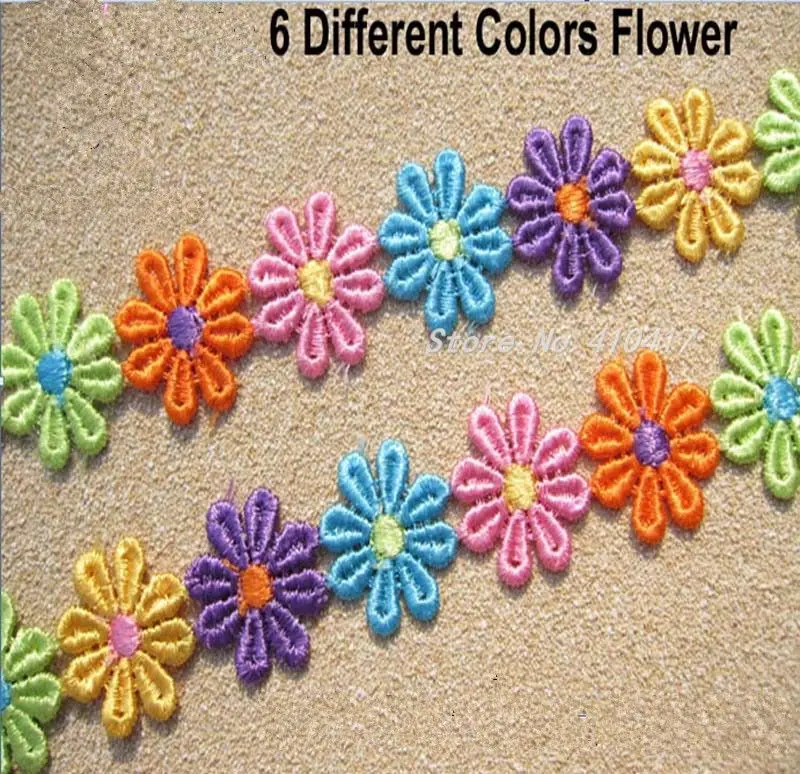1yard Trimming Lace Embroidered Rainbow Daisy Flower 27mm Width Lace