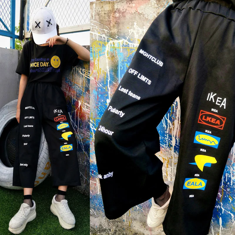 

Girls Print Hiphop Harajuku Harem Pants Elastic Waist Pockets Women Streetwear Casual Trousers Kpop Clothes Pantalones Mujeres