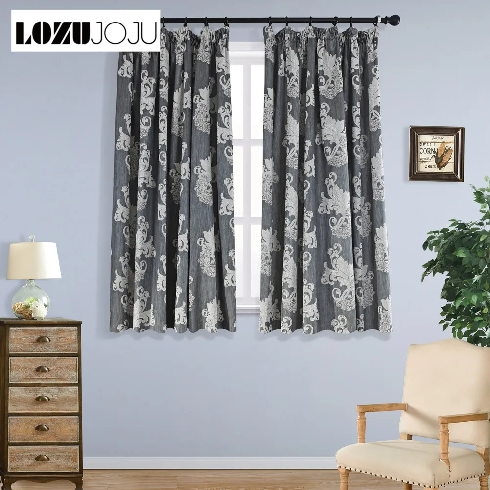 Ready Made Modern Jacquard Style Semi Blackout Short Curtains For