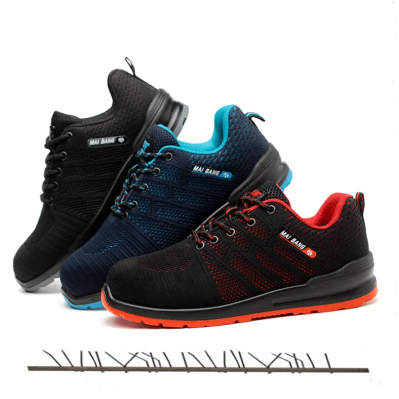 

Knitted Breathable Steel Toe Cap Men Work Safety Shoes Non-slip Wear-resistant Protective Work Boots Men Fashion Sports Shoes