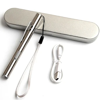 

LED Tactical Penlight Stainless Steel USB Mini Torch Pocket Flashlight Rechargeable Keychain Lamp