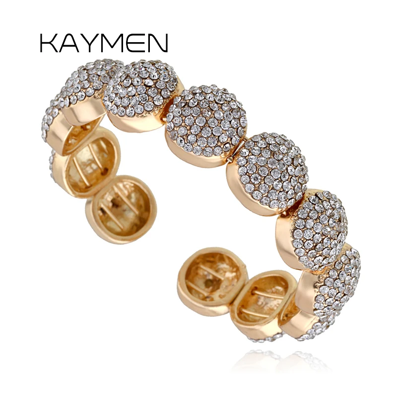 

2018 New Fashion 12 Hemispheroid Inlaid Full Rhinestone Shining Cuff Bangle Bracelet for Women Golden Silver Plated 2 Colors