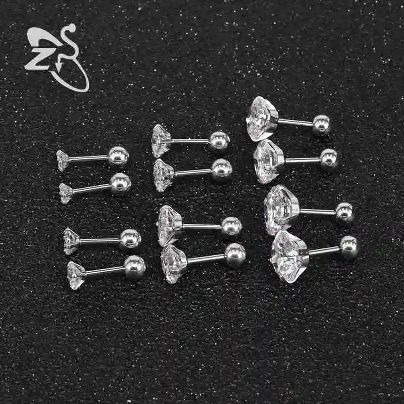 ZS 6pairs/lot Stainless Steel Earrings for Women Stud Earrings Piercing Cartilage Round Crystals Stud Earrings Children Brincos