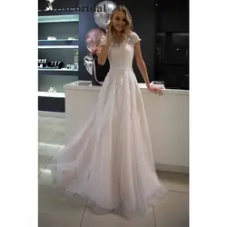 Erosebridal кружево свадебное платье 2019 реальное изображение дизайн линии свадебное платье с ремень бисером лиф и развертки поезд Белый