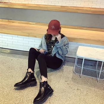 

shoes women boots fashion metal decoration zip ankle med heels shoes student and office ladies fashion winter boots women boots