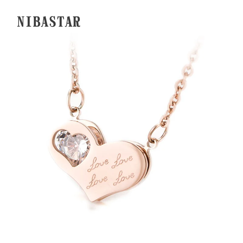 

Fashion 316L Stainless Steel Heart Pendants Crystal Necklaces For Women Love Accessories 2 Colors