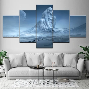

HD Prints Canvas Wall Art Pictures 5 Pieces Home Decor The Old Man On Snow Mountain on foot Paintings Posters Frame Artwork