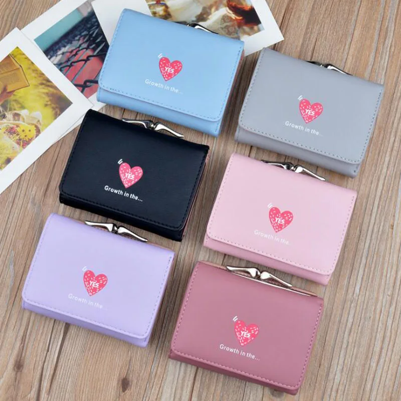 

Simple Ladies Mini Wallet Love design Short Paragraph Purse Female Students Three Folding Wallet for Girls Women Wallet