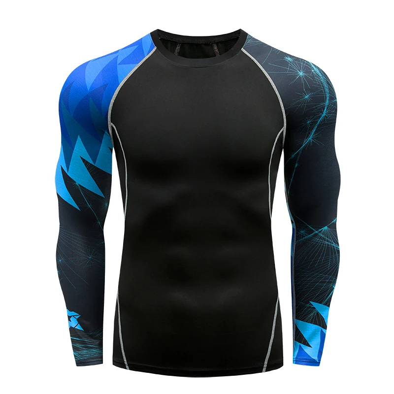 Спортивная фитнес одежды ММА crossfit футболка быстросохнущие с длинными рукавами сжатия одежда термобелье мужской костюм
