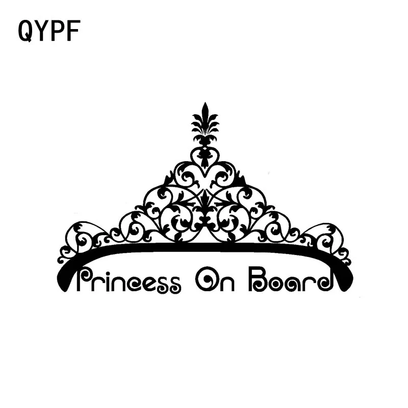 

QYPF 15CM*9.8CM Princess On Board Crown Tiara Elegant Quality Vinyl Decal Car Stickers Black Sliver C14-0073