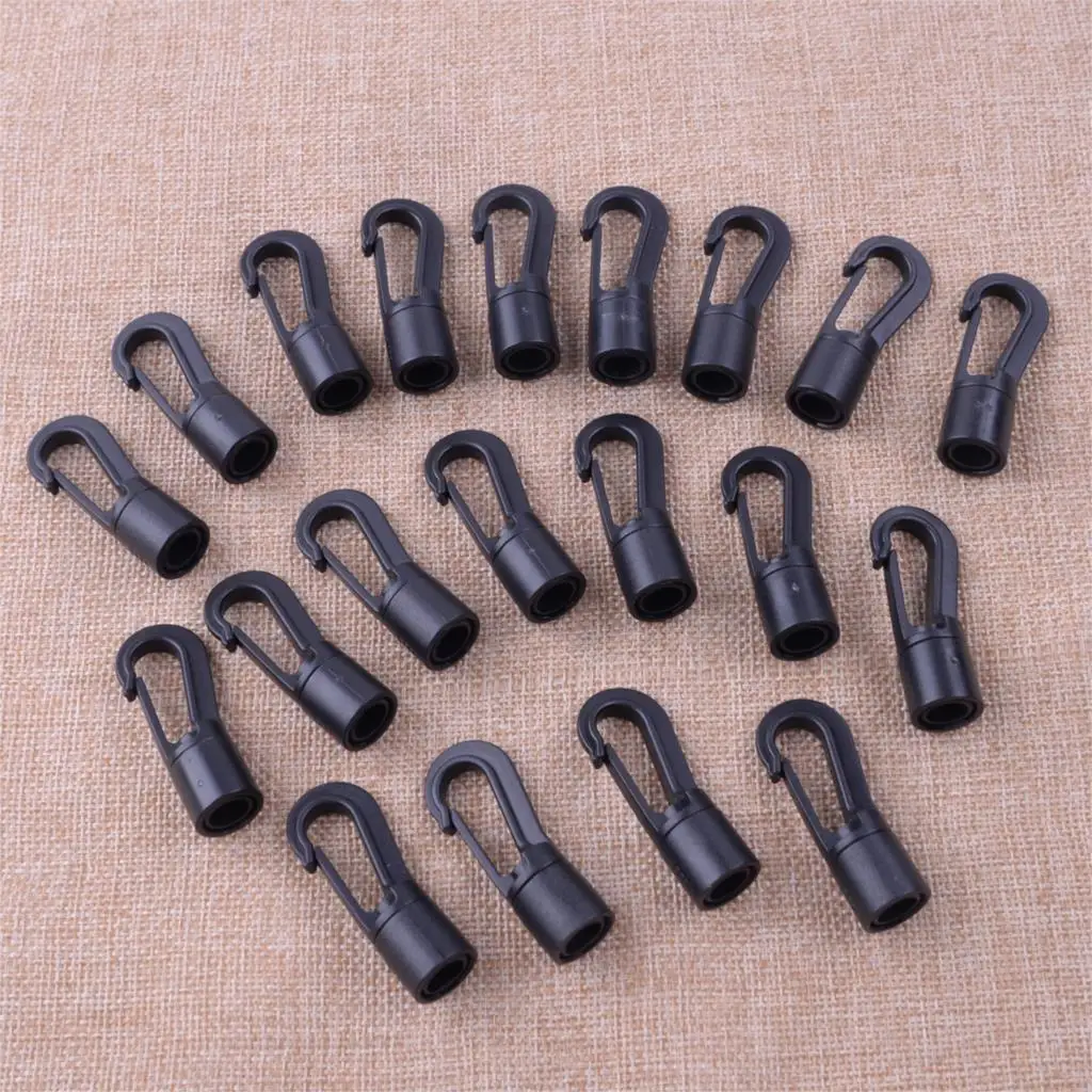 

20pcs/Set Plastic Black Rotate Swivel Clasp Snap Hook Terminal End Black Hooks for Kayaks 8mm Shock Cord