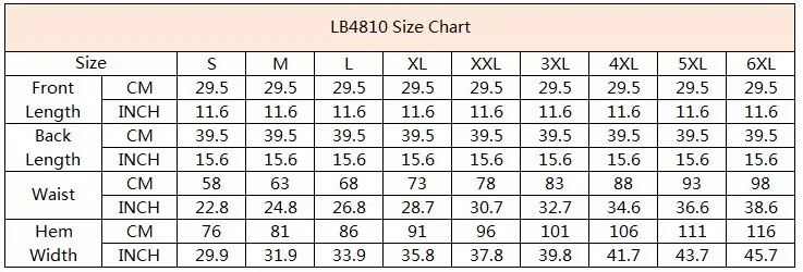 LB4810 size chart