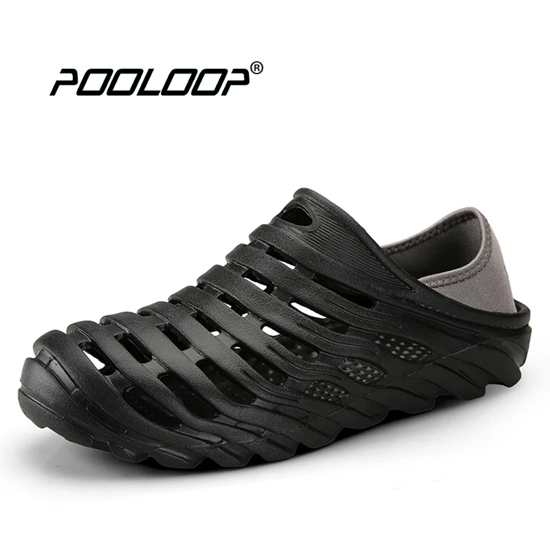 

POOLOOP Summer Quick Dry Beach Sandals Mens Water Shoes Breathable Soft Walking Shoes Slip On Garden Clogs Male Pool Shoes