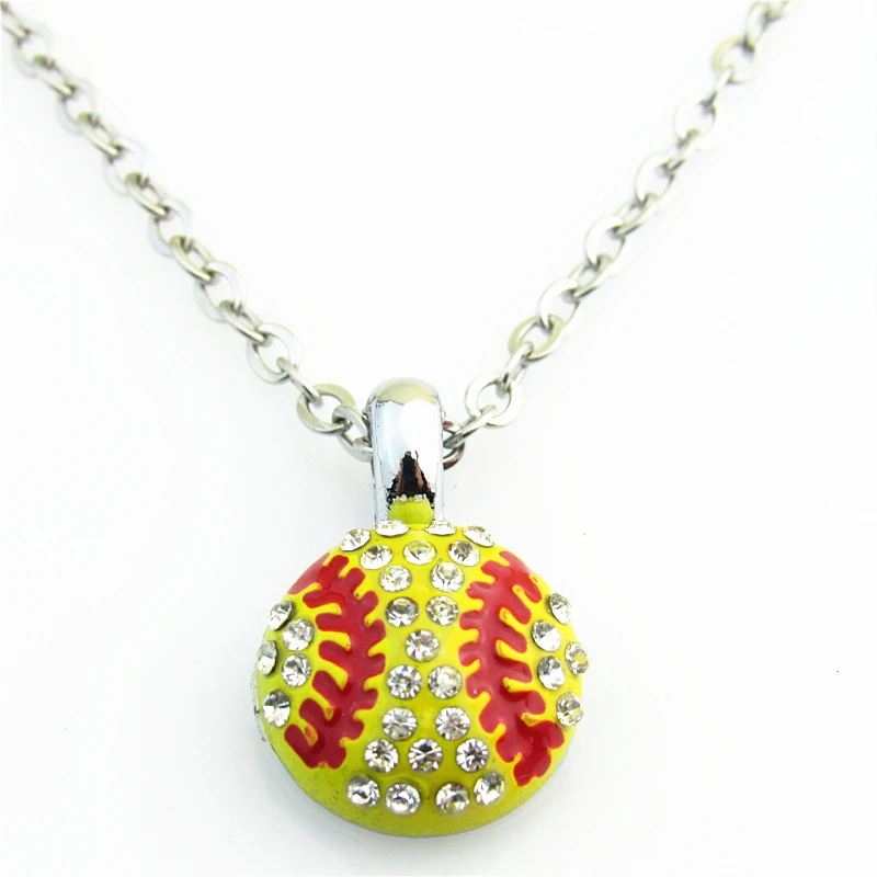 New Arrival Popular Sports Rhinestone Baseball Pendant Necklaces
