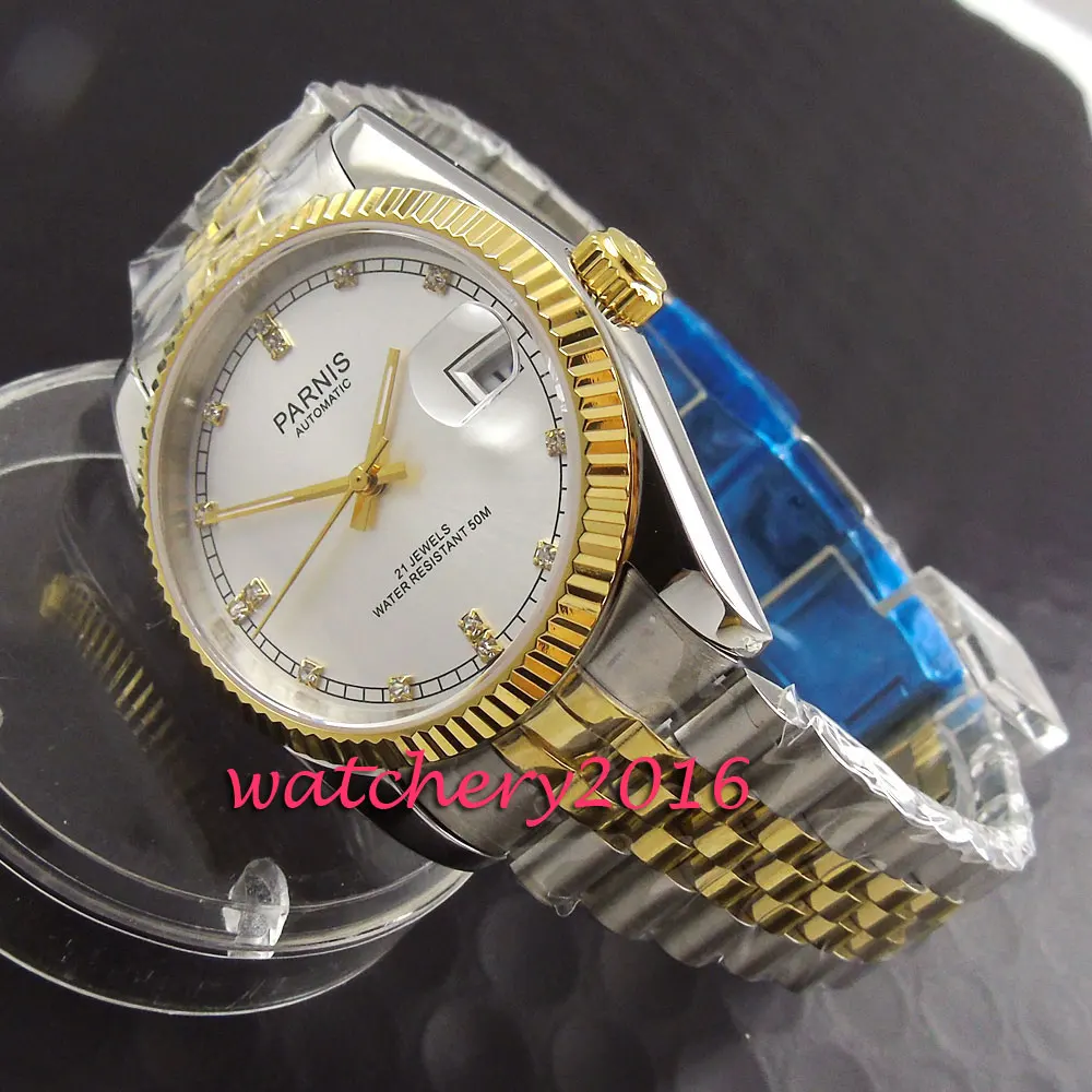 

Luxury 36mm Parnis white dial sapphire date window 21 jewels miyota watches top brand luxury automatic mechanical Women's Watch