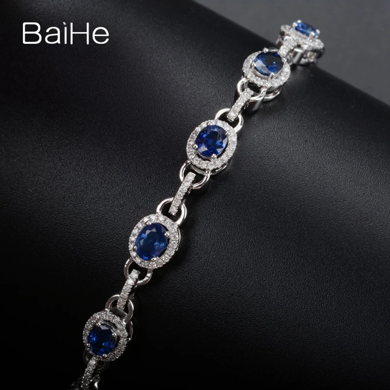 BAIHE Твердые 14 K White Gold 2ct сертифицированных овал из натуральной сапфир Свадебные Для женщин классический Fine Jewelry уникальный браслет