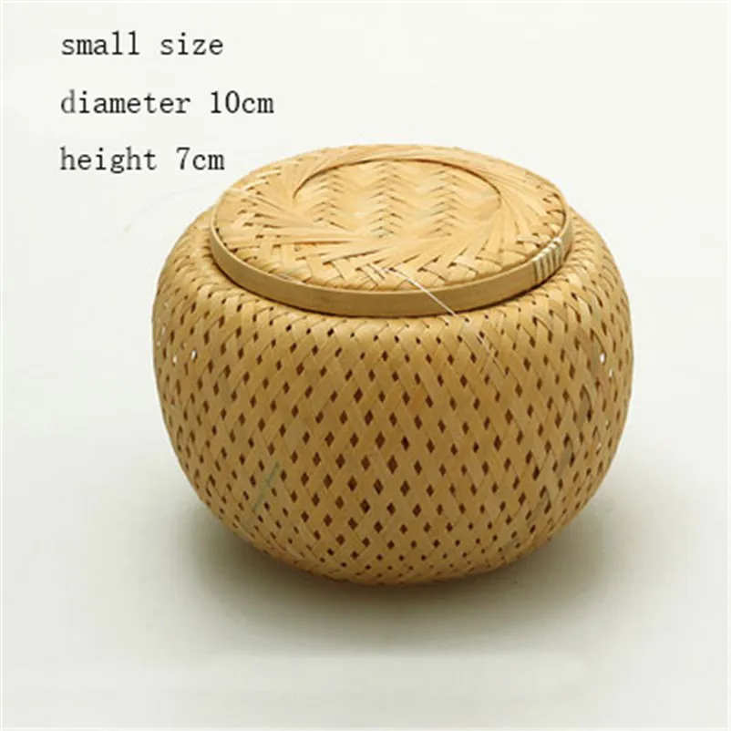 Ручное плетение корзина для пуэр чайный торт/листовой чай бамбуковая баночка коробка для хранения Чайная Коробка органайзер канистра - Цвет: round small