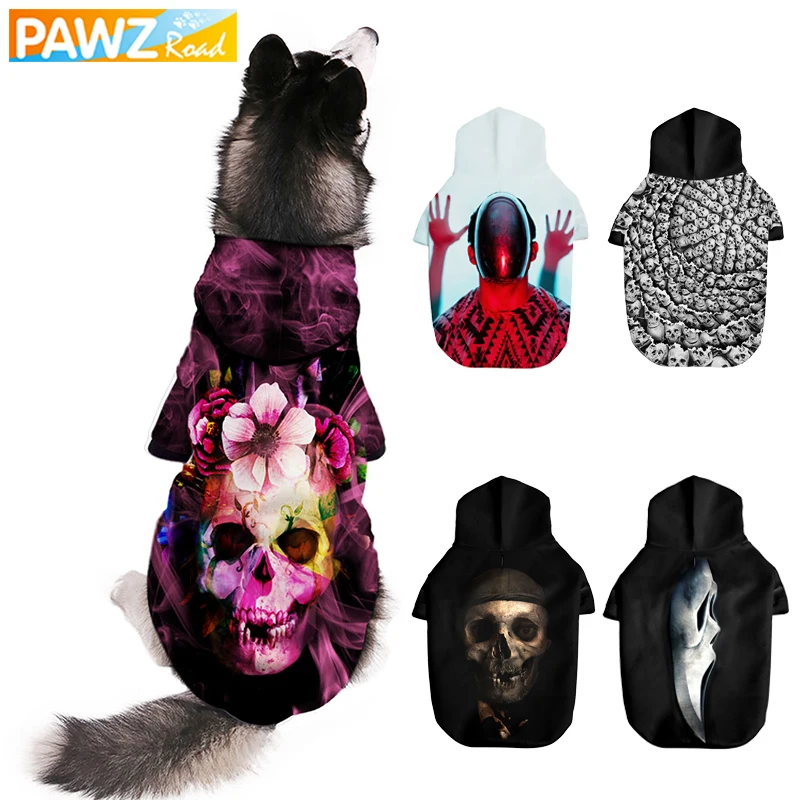 Толстовки для собак с объемным изображением черепа; теплые толстовки для Хэллоуина; праздничный костюм для собак; одежда для косплея; одежда для кошек, собак, щенков; зимние пальто