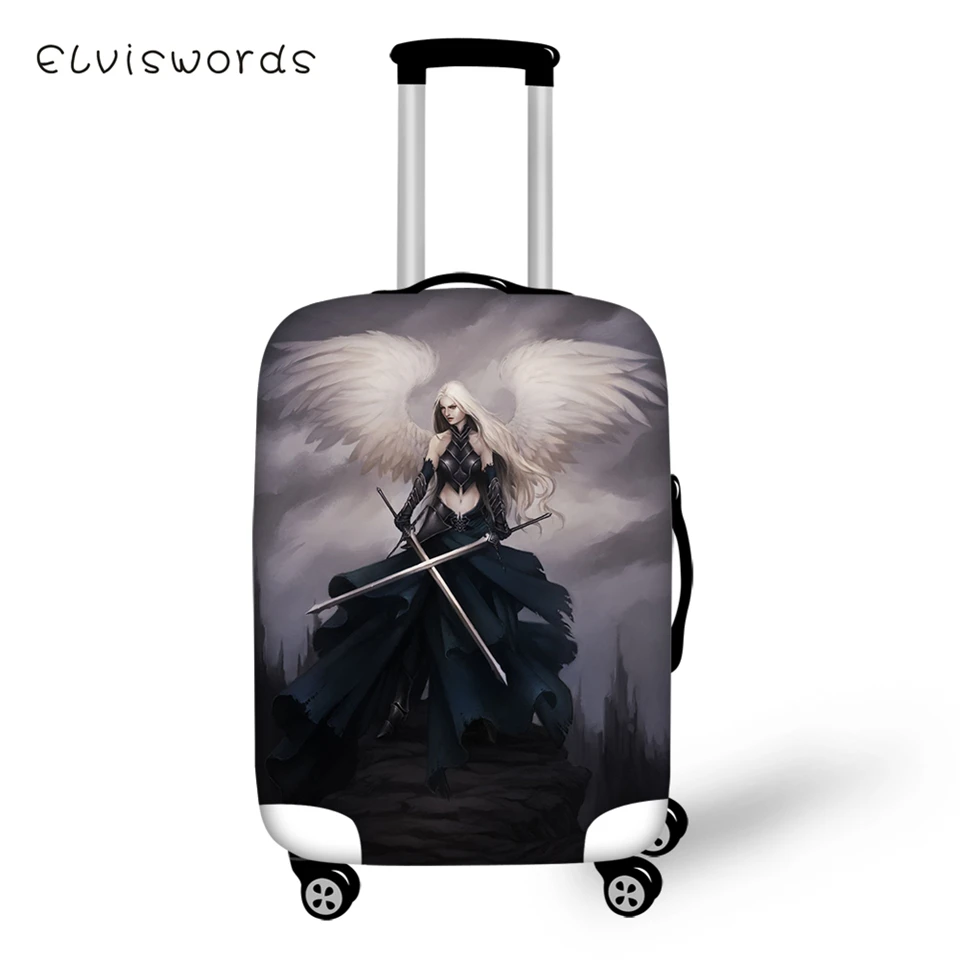 

ELVISWORDS Protective Suitcase Cover Dark Gothic Angel Pattern Elastic Dust-proof Luggage Cover Waterproof Luggage Accessories