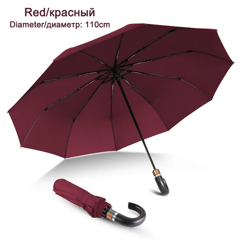 Складной автоматический зонт от дождя для женщин и мужчин, большие ветрозащитные зонты с кожаной ручкой в британском стиле, Прямая поставка, 10 к, зонтик Paraguas - Цвет: Red