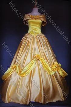 

Beauty And the Beast Belle Princess yellow GOWN red adult cosplay dress