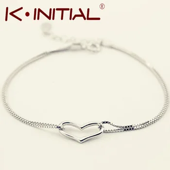 Kinitial 1Pcs New Style Romantic Heart Bracelet Bangle Femme 925 Silver Women Wedding Gfit Bracelets Pulseras Fine Jewelry