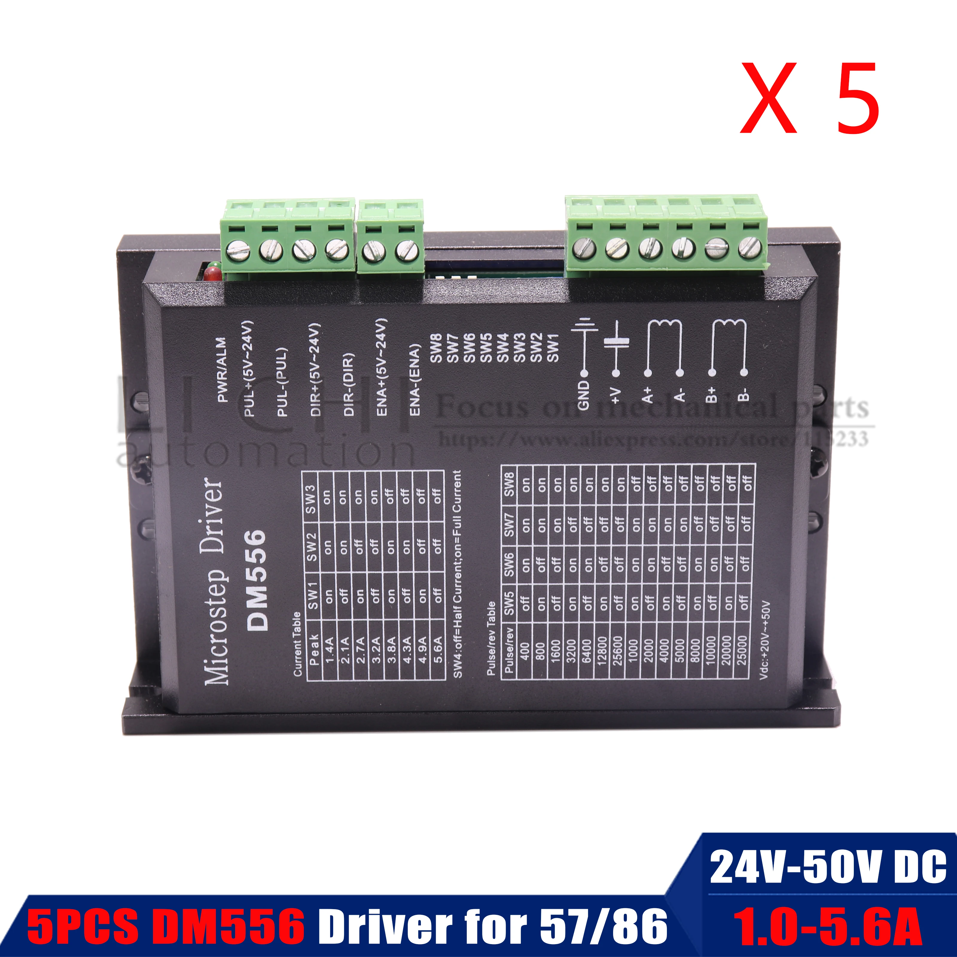 DM556 2-phase Stepper Motor Driver Low Noise 8 Level Adjustable 42//57 Stepping Motor Driver 24V-50V DC