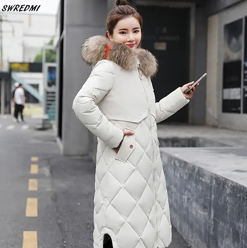 SWREDMI Women's Winter Coat Plus Size S-3XL Parkas Female Hooded Wadded Jacket Coat Cotton Padded Clothing Overcoat Mujer - Цвет: Бежевый