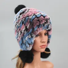 ICYMI, настоящая эластичная вязаная шапка из меха кролика рекс для женщин, Русская Шапка-ушанка, шапка из натурального меха в полоску, женская зимняя теплая шапка