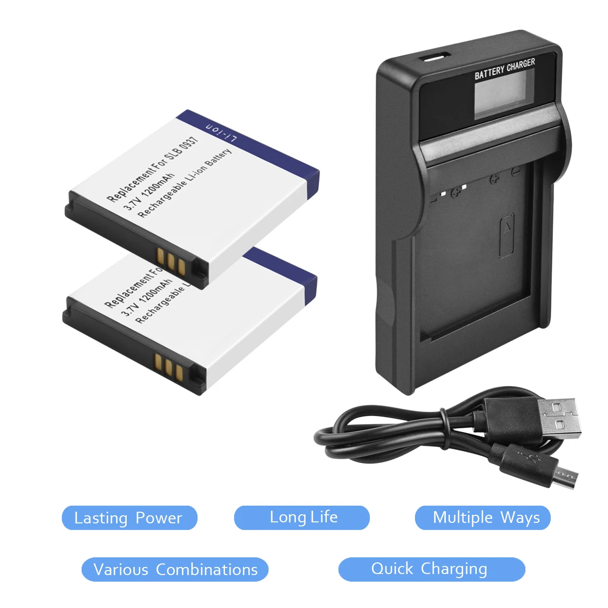 

2x SLB-0937 SLB0937 SLB 0937 Battery+LCD Battery Charger for SAMSUNG NV33 ST10 PL10 CL5 I8 PL10 Digimax L730 L830 NV33 L20