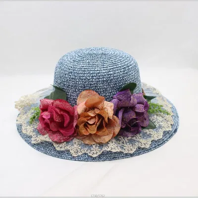 Повседневная летняя Высококачественная соломенная Солнцезащитная шляпа для женщин, чайные вечерние шляпы, женские цветочные кружевные пляжные кепки, солнцезащитный козырек, шляпа Трилби - Цвет: 2