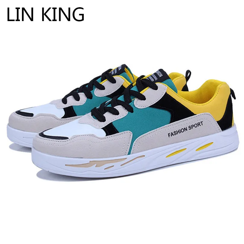 

LIN KING Fashion Mixcolor Men Flats Shoes Lace Up Ankle Shoes Comfortable Low Top Casual Shoes Anti Skid Tenis Sneakers For Male
