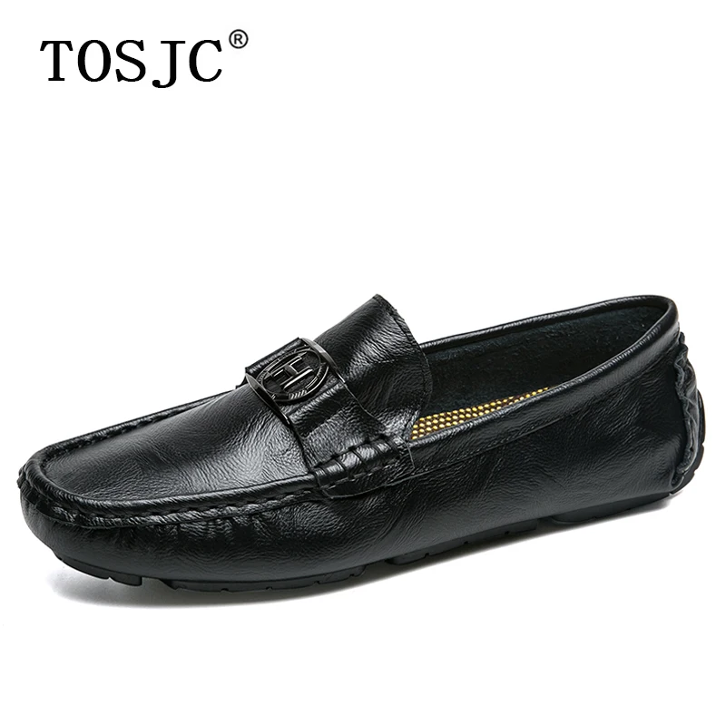 

TOSJC High Quality Men Loafers Genuine Leather Moccasins Buckle Footwears Male Breathable Slip-on Flats Driving Shoes Boat Shoes