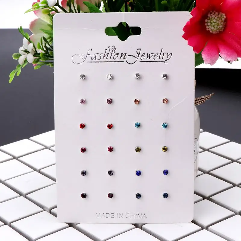 

12 Pairs Rainbow Cubic Zircon Stud Earrings Set Birthstone Crystal Kids Jewelry
