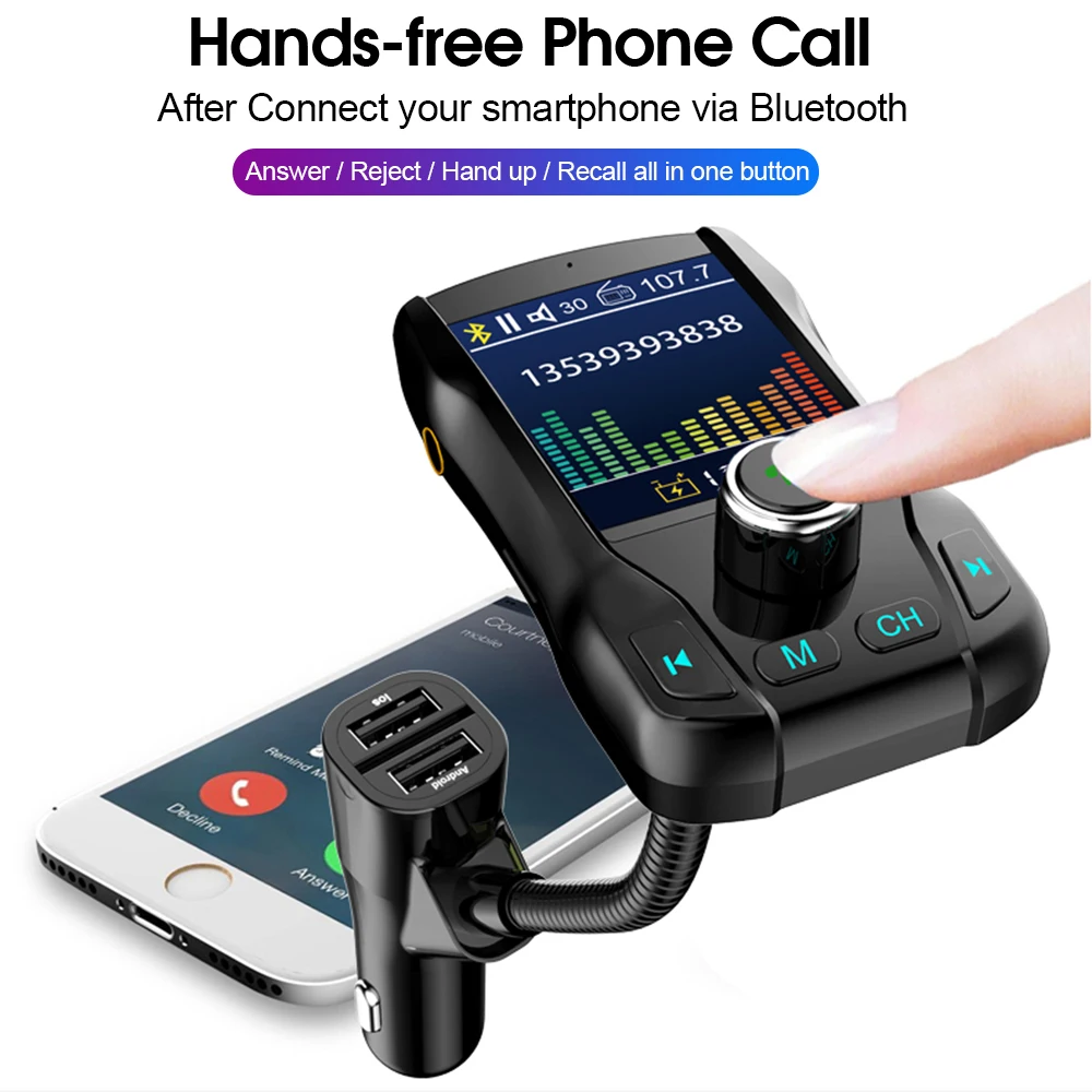 JINSERTA, цветной экран, fm-передатчик, беспроводной, Bluetooth, громкая связь, автомобильный комплект, 360 Вращающийся, Автомобильный MP3 аудио с 5 В, 3.1A, двойной USB