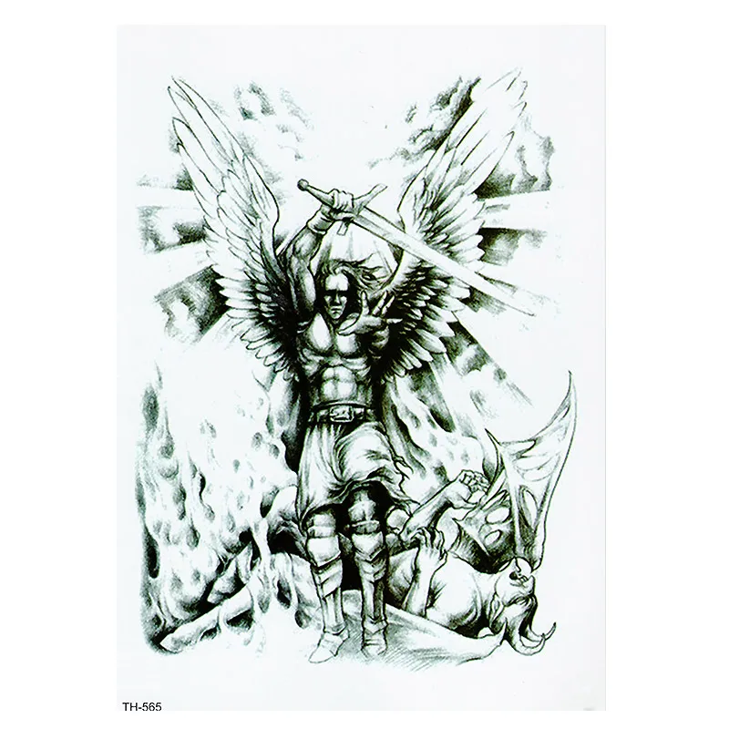Воин Крылья Ангела крест Временные татуировки, набор из 1, распятие, боди-арт, мужские, женские - Цвет: TH565