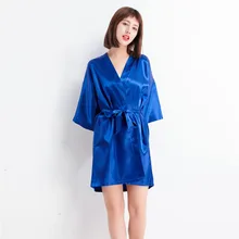 Темно-синий китайский Для женщин халат из искусственного шелка банный халат новые летние кимоно, юката, банный халат пикантные миниатюрная ночная рубашка S M L XL XXL NR050