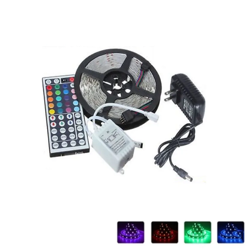 

Hot sale!! Non- Waterproof RGB Led Strip Light 5M SMD 5050 150 LEDs/Roll +44 keys IR Remote+12V 3A Power Adapter Free Shipping