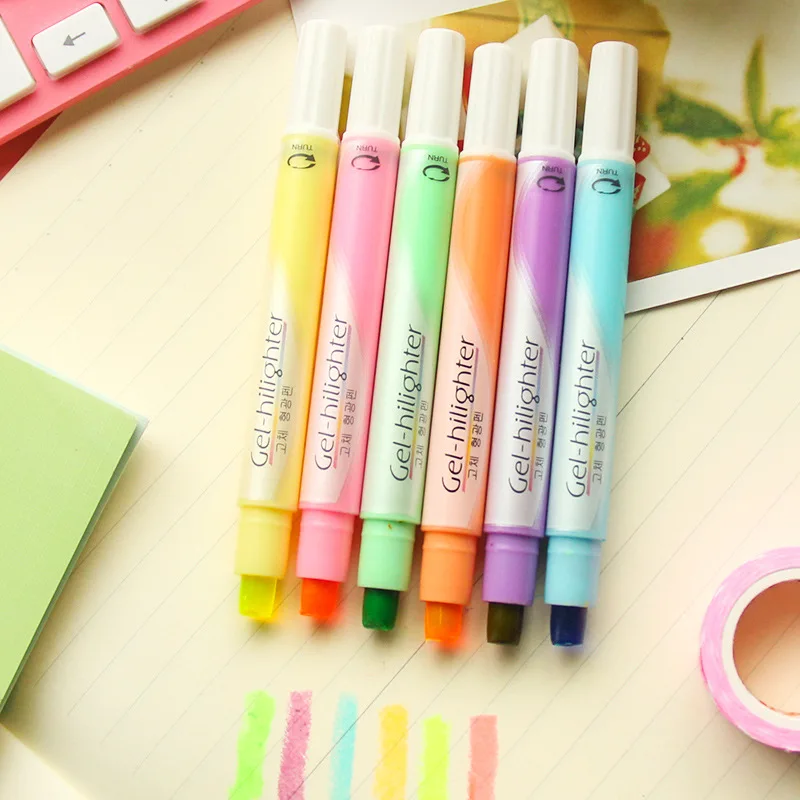 Маркер плоский однотонный для письма 6 цветов|highlighter pen|highlighter pen brandssolid marker |