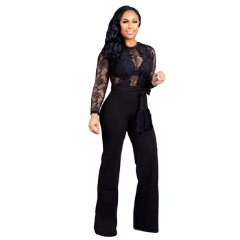 

Autumn Winter Women Two Piece Set Top and Pants Sexy Floral Lace T Shirt Sashes Casual Long Trousers Tracksuit Outfits Plus Size